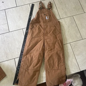 Carhartt Bib Overalls Kids Boys Size 5 Brown Canvas Quilt Lined Double Knee - Picture 1 of 5