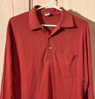 Red Kap Work Polo Shirt Mens Size Large Red / Orange Long Sleeve Button Pocket - Image 1 of 4