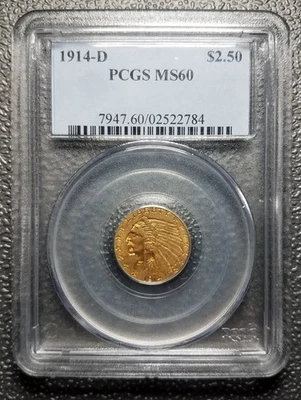 1914-D $2.50 Indian Head Gold Quarter Eagle PCGS MS60! - Image 1 of 4