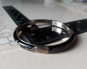 Brighton Black Silver Etched Round Bangle Bracelet Silverplate 6.5" Rare - Picture 1 of 4