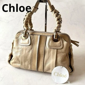 Chloe Hand Bag Tote Purse Heloyse Sheepskin Leather Beige Gold Authentic - Picture 1 of 24