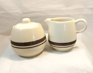 Vintage McCoy CREAMER & SUGAR BOWL w/Lid Set Brown Stripes,1970s, 1 Owner - Picture 1 of 8