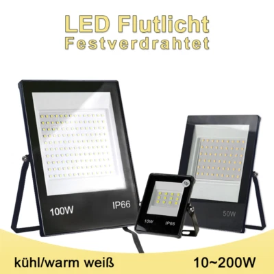LED Flutlichtstrahler 10W 30W 50W 100W 200W Festverdrahtet IP66 Außen Fluter - Bild 1 von 4