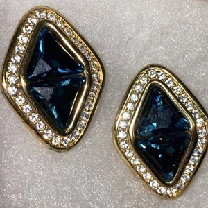 Pendientes de clip de billón de diamantes de imitación transparentes y zafiros Swarovski SAL de colección - Imagen 1 de 6