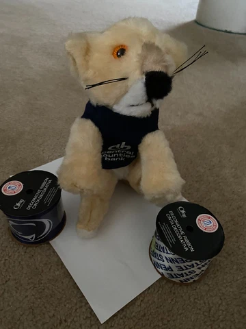 1970s Central Counties Bank PSU Plush Nittany Lion Mascot w/PSU Rolls of Ribbon Cover