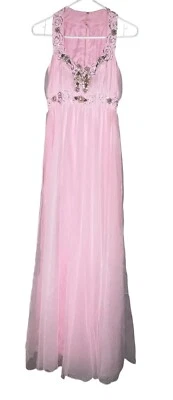 Vestido vintage anos 60 Mike Benet formal frisado transparente chiffon 8 rosa pérola - Imagem 1 de 4