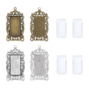 10sets Transparent Glass Dome Tiles with Rectangle Blank Pendant Bezel Tray - Picture 1 of 4