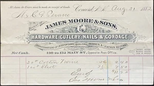 1882 BILLHEAD~JAMES MOORE & SONS, CONCORD, NH. CUTLERY, NAILS & CORDAGE - Picture 1 of 1