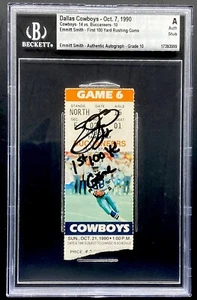 Emmitt Smith Signed Ticket Stub BGS AUTO 10 1st 100 NFL Record Dallas Cowboys - Picture 1 of 3