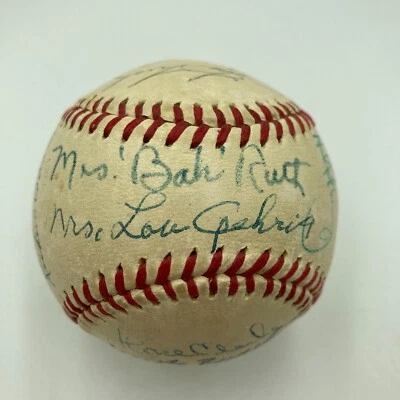 Mrs. Babe Ruth & Mrs. Lou Gehrig Yankees Legends Signed Baseball JSA COA - Image 1 of 4