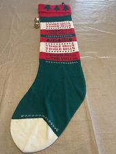 Vintage Red White Green Jingle Bells Christmas Tree HUGE Knitted Stocking