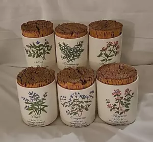 Vintage vor 1980 6 x Enoch Wedgwood Kräutergläser mit Korkdeckel: Mint, Salbei, Thymian - Bild 1 von 17