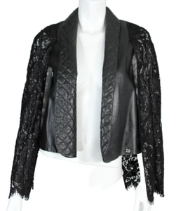 CHANEL 2023 23A Black Leather Metallic Lace Back Cape Sleeve Open Jacket 36 - Picture 1 of 9