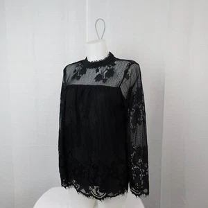 Ultra Pink Long Sleeve Floral Lace Mock Neck Top - Black, Small #6233 - Picture 1 of 7