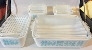 Pyrex Set 4 Amish Butterprint Refrigerator Dishes w. Lids- # 501 (2), 502, 503 - Picture 1 of 12