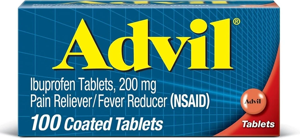 Advil Ibuprofen 200 MG Pain Reliever and Fever Reducer 100 Tablets *