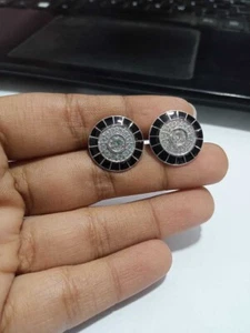 14k White Gold Plated 2.20Ct Round Cut Lab Created Diamond Wedding Cufflinks Men - Picture 1 of 5
