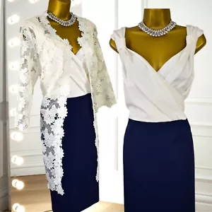 Jacques Vert Size 16 Dress 14 Jacket Navy Ivory Lace Mother of the Bride Outfit - Picture 1 of 10