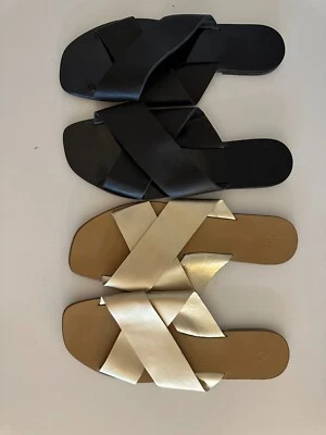 2 pack SEASIDE AVENUE Beirut Faux Leather Greek Slides Sandals Size 10 - Image 1 of 4