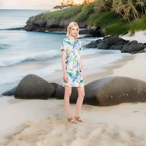 Country Road Tropical Print Shift Dress Pink/peach/blue/green Size 10 NWOT - Picture 1 of 8