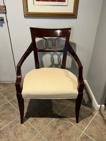 Baker Furniture Hollywood Regency Mahogany Arm Chair Linen Very CLEAN Tag Cover