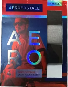 NIP AEROPOSTALE MEN 4 SOFT COTTON MULTI CREW NECK T-SHIRTS UNDERWEAR SMALL $45 - Picture 1 of 5