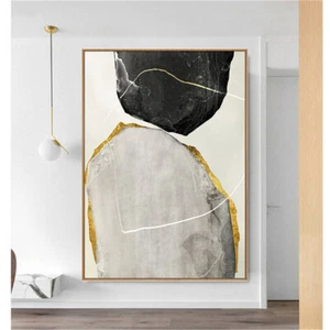 High Quality Hand Painted Oil Painting Abstract Gold Foil Stone Outline Canvas - Picture 1 of 6