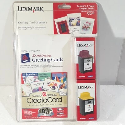 Lexmark 70/20 Ink Cartridges OEM  Sealed 2-Pack  w/ Sample Pack Greeting Cards  - Image 1 of 4