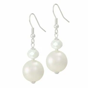Triumphant Shell Pearl and Crystal Drop Pierced Earrings - Picture 1 of 2