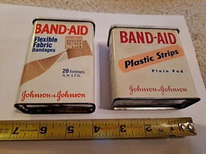 2 Vintage Band Aid Tin Box Johnson Johnson Flex Strip Plain Pad Empty Container - Picture 1 of 8