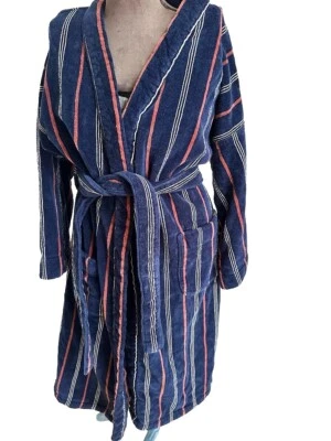 Bata Bill Blass vintage para hombre baño rizo tela cinturón años 80 90 azul marino rayas OS Foto 1 de 4