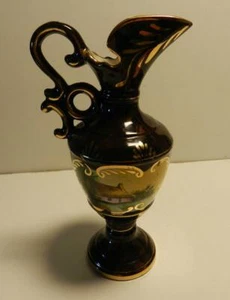 H.BEQUET QUAREGNON KRUG VASE #287 MADE BELGIUM HANDBEMALT GOLDRAND BRAUN - Bild 1 von 7