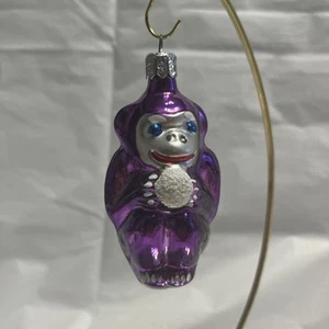Vintage lila silber Affe Ornament Polen Glitzer 4" Schneeball - Bild 1 von 5