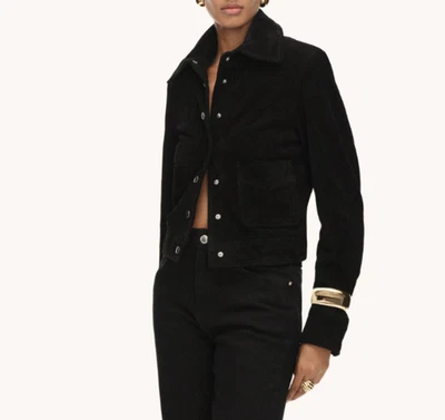 Chaqueta de camionero de cuero gamuza negra para mujer talla XS S M L XL XXL 3XL hecha a medida Foto 1 de 4