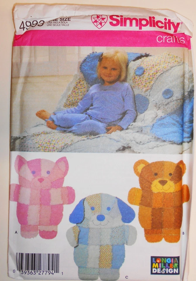 Simplicity Pattern #4993 Kids Animal Throws Dog Bear Cat UNCUT - Image 1 of 1