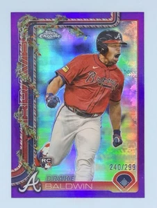 Drake Baldwin 2025 Topps Holiday Cromo Viola Rifrattore RC #/299 Braves - Foto 1 di 2