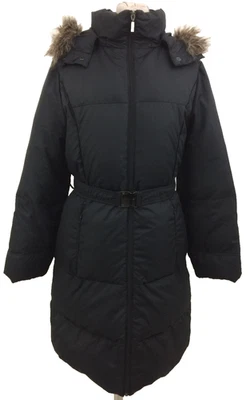 M&S Women's Coat Size M Black Puffer Hooded Belted Pockets Mid Used F1 - Image 1 of 4