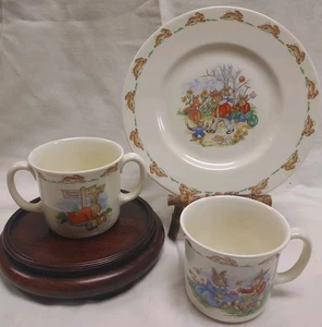 Baby Royal Doulton Bunnykins English Bone China Teller, Tasse & Doppelhenkel Tasse - Bild 1 von 12