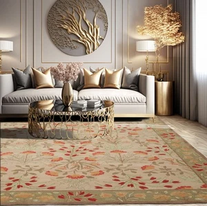 ACELENE BOTANICAL FLORAL 8x10 Handmade Transitional Wool Area Rug Beige Sage - Picture 1 of 10