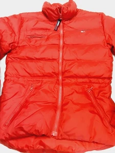 Tommy Jeans Jacket Women Size Medium Red Down Puffer Lightweight Full Zip - Picture 1 of 21