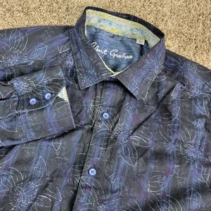 Robert Graham klassische Passform Herren Large blau AOP Blumenmuster Knopfleiste Langarm - Bild 1 von 6