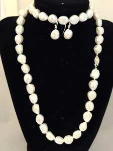 JTV Pearl Set Sterling Necklace Bracelet & Earrings Cultured 11-12mm - Picture 1 of 5