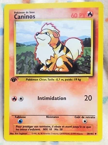Pokemon FRENCH 1st Edition Base Set Growlithe CANINOS 28/102 Uncommon 1998 NM - Picture 1 of 2