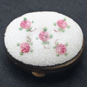 Vintage Guilloche Emaille Rosen Deckel Messing Pillendose Pillendose - Bild 1 von 4