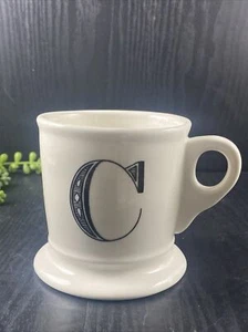 Anthropologie Letter C Initial Monogram Shaving Mug White/Black Coffee Mug Cup  - Picture 1 of 4