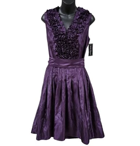 Vestido Jessica Howard para mujer talla 10 con volantes cuello en V sin mangas plisado satinado - Imagen 1 de 14