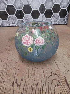 FTD Glaskugel Kerzenhalter/Vase mit handbemalten Blumen, schönes Stück - Bild 1 von 7