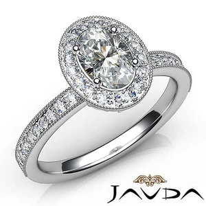 Milgrain Halo Pave Bezel Set Oval Shape Diamond Engagement Ring GIA F SI1 1.22Ct - Picture 1 of 12