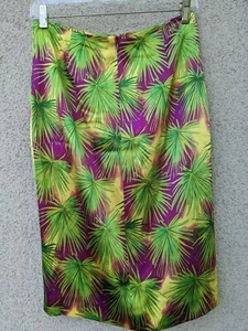 XS Moda International Skirt Womens Hawaiian Print Silk Satin Stretch Pencil Midi - Picture 1 of 5