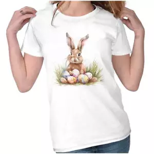 Cute Vintage Easter Bunny Spring Rabbit Eggs Graphic T Shirts for Women T-Shirts - Picture 1 of 7